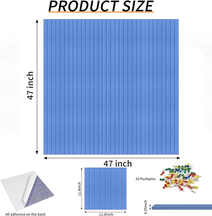 Large Felt Bulletin Board 47x47 Inch, 16pcs Peel and Stick Felt Wall Tiles Modern Push Pin Board for Wall Organization