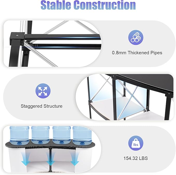 Portable Tradeshow Podium Table, 51.97x15.75x35.43Inch Curved Pop Up Table Foldable Retail Bar Table Reception Desk Speech Stand with Storage Rack for Checkout Exhibition Promotion Retail