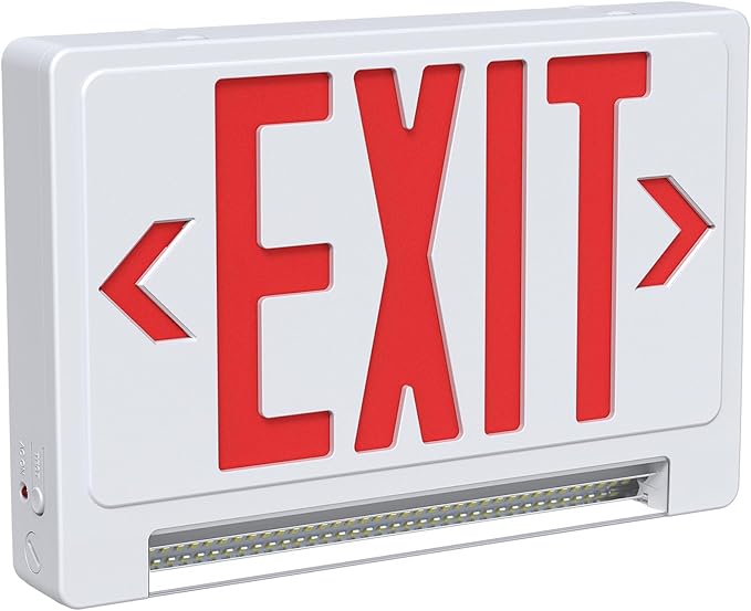 Exit Signs with Emergency Lights Battery Backup, UL Listed Double-Sided Exit Sign with Adjustable Light Pipe, Hardwired Compact Commercial Lighted Exit Sign, 120/277V Top/Side/Wall Mount (1 Pack)