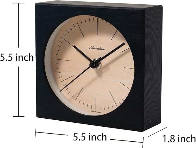 Wooden Desk Clock Japanese Handcrafted Solid Wood Clock Silent Non-Ticking Battery Operated Modern Decorative for Living Room Bedroom Office LINE Desk Clock CH-075 (Black)