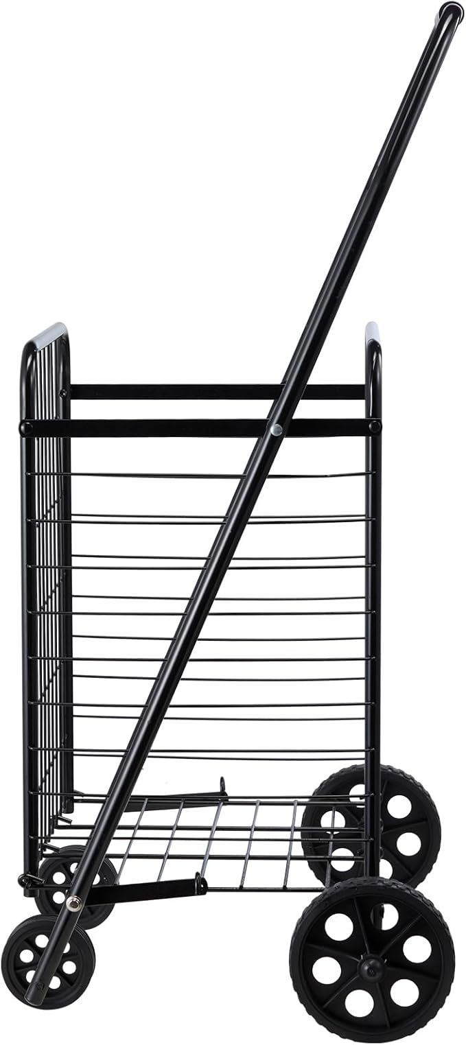 VEVOR Shopping Cart, Folding Grocery Utility Cart with Swivel Wheels, 90 LBS Large Load Capacity, Heavy Duty Rolling Laundry Basket Butler for Laundry, Shopping, Camping, Grocery, Luggage, Black