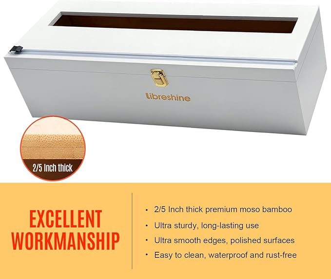 White 18 Inch Commercial Plastic Wrap Dispenser with Cutter & Roller - Heavy Duty 3000ft Film & 1000ft Foil Holder - Fits Butcher, Freezer, Kraft Paper for Restaurant Kitchen Food Service