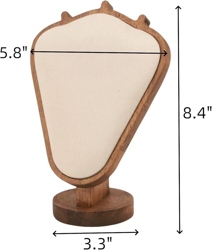 Walnut Color Body Wood Necklace Display Stand with Beige Flannelette Soft Mat Necklace Holder Organizer Desktop Stand for Home Store Dresser-3.3"x5.8"x8.4"