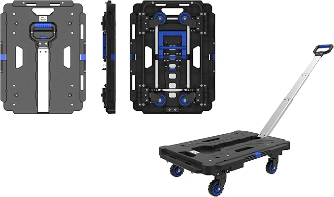 LEADALLWAY 2 Pcs Set Platform Truck Folding Multiple Carts Assembly Feasible Dolly Cart(24.4" L x 17.7" W with Handle + 24.2" L x 18.1" W)