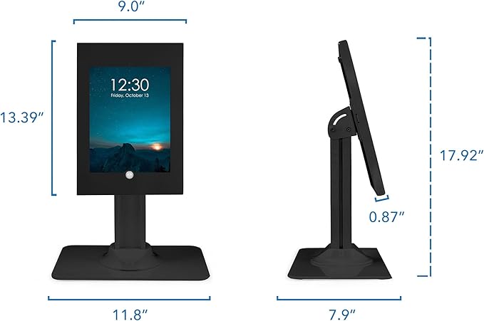 Mount-It! Anti-Theft Tablet Kiosk, Locking Countertop Tablet Enclosure with Freestanding Base, Universal Enclosure Compatible with iPads Gen 7, 8, 9 and 10, iPad Pro, iPad Air, Black