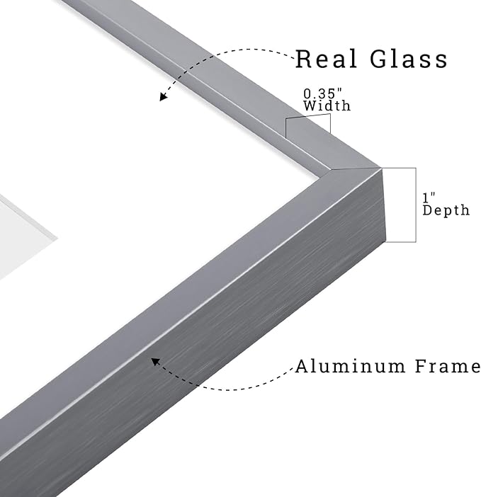 Frametory, 11x14 Metal Picture Frame with Mat for 8x10 Picture & Real Glass, Aluminum Photo Frame Collection (Dark Gray, 1 Pack)