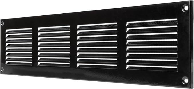 Repa Market Air Vent Cover 16x4 Inch (Outer Dimensions) Black Galvanized Steel Louvered Grill Cover with Mesh Screen - Wall or Ceiling Vent/HVAC Register - Indoor, Outdoor Ventilation Soffit Vent