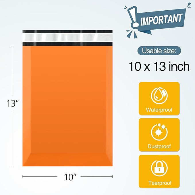 Famagic 200pcs Poly Mailers 10x13 Inch Shipping Bags Orange Shipping Envelopes Self Seal Mailers Bags Waterproof and Tear-Proof Packaging Bags