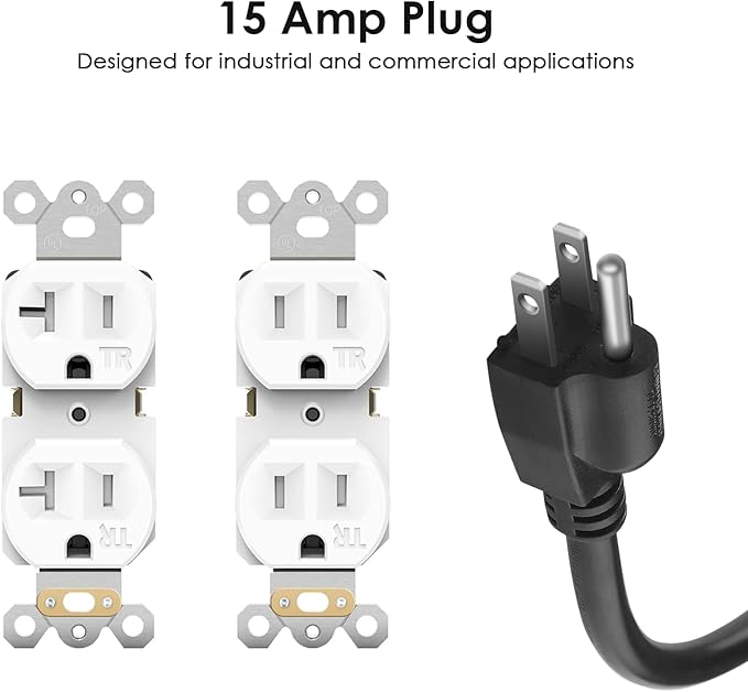 JUNNUJ 20 Amp Power Strip Heavy Duty 2 Pack, 4800J Surge Protector Metal Power Bar Multi Angle Mount, 20A Garage 8 Outlet Shop 6-20R T-Slot, 5-15P Adapter 12 Gauge Extension Cord 15 ft for Appliance