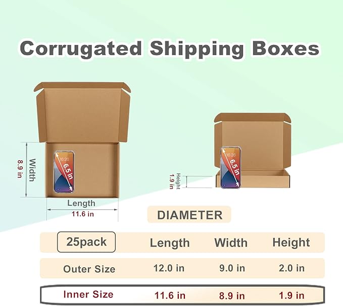 MEBRUDY 12x9x2 Inches Shipping Boxes Pack of 25, Small Corrugated Cardboard Box for Mailing Packing Literature Mailer