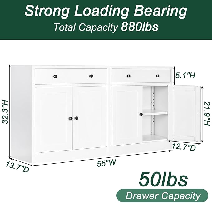 BESFUR Metal Storage Cabinet with Doors and 1 Drawer, 32” Metal Cabinet for Classroom, Home and Office - White