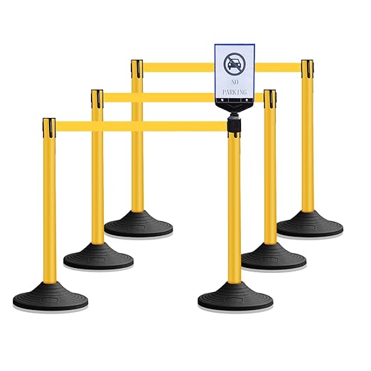 10 ft Crowd Control Stanchion Set, Crowd Control Barrier, Stanchions with Retractable Belts & Base, Retractable Stanchions, Queue Management Stanchion (6 Pole) (Yellow)
