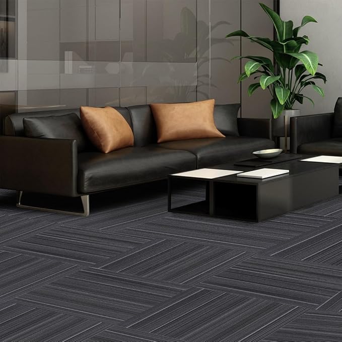ALTRUISTIC Heavy Duty Commercial Carpet Tiles 24" x 24", 18 Pcs/72 sq ft (FlexLok tabs Included),Non-Slip Soft Square Carpet Floor Tile for Office Bedroom Living Room Kitchen Garage Gym (Black)