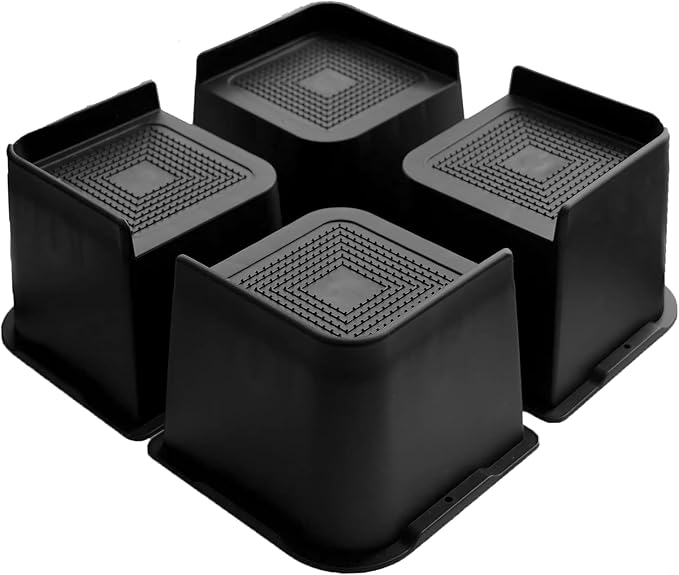 Bed Risers 4 inch Heavy Duty, Oversized Furniture Riser with Non-Slip Base for Sofa Couch Chair Desk Table Leg Dorm Bed Frame Lifts Risers Blocks Supports Up to 6,500 Lbs (Black 4 Pack)