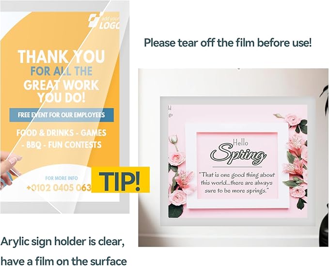 Acrylic Sign Holder 8.5" x 11" Wall Mount - Plastic Wall Sign Holder With Tape,Clear Plexiglass Self-adhesive Acrylic Frames, Door Sign Holder, No Drilling, 3 Pack Silver