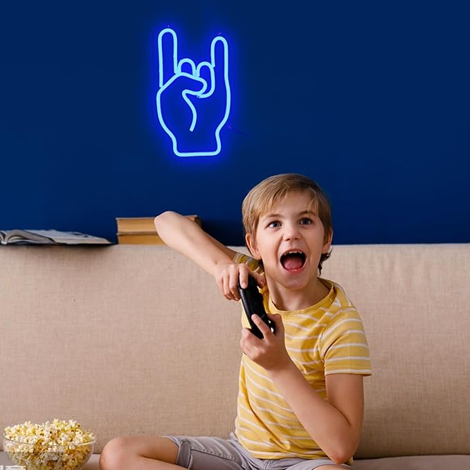 Rock on hand Neon Sign Rockin Hand Neon Light LED Neon Sign for Wall Décor Dimmable Rock and Roll LED Neon Light for Bar Restaurant Music Concert Man Cave Wall Art 14"×8.4"