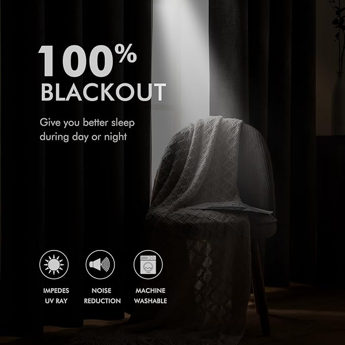 MIULEE Linen Textured Curtains for Bedroom Solid 100% Blackout Thermal Insulated Natural Beige Grommet Room Darkening Curtains & Drapes Luxury Decor for Living Room Nursery 52 x 45 Inch (2 Panels)