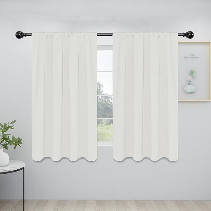 Easy-Going Rod Pocket Blackout Curtains for Bedroom, Room Darkening Window Curtains for Living Room, Thermal Insulated Noise Reduction Solid Window Drapes, 2 Panels(42x54 in, Ivory)