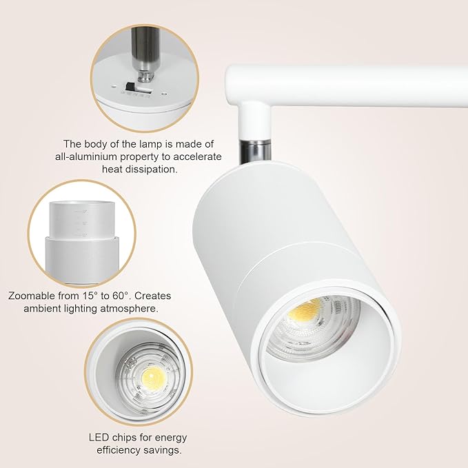 5Color LED Track Lighting Kit 4 Lights Dimmable 48W Track Light,Zoomable15°/24°/36°/45°/60°-2700K/3000K/3500K4000K/5000K,Track Lighting for Accent Task Kitchen,Lumen 4800 (White)