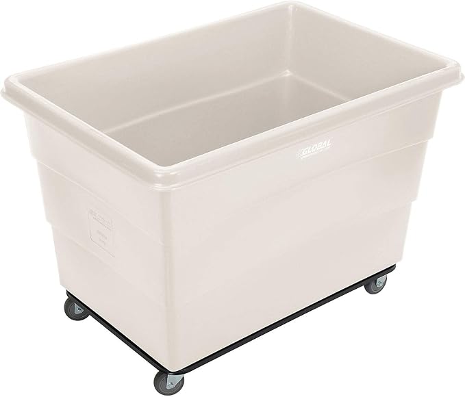 Global Industrial 20 Bushel Plastic Bulk Box Truck, Steel Chassis Base, 1200 lbs. Capacity, 4" Non-Maring Rubber Casters, White, 50-2/5"L x 34-3/5"W x 35-3/5"H
