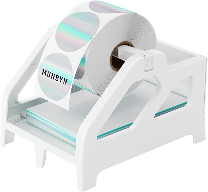 MUNBYN Label Holder for Rolls and Fan-Fold Labels, Thermal Sticker Roll Holder for Desktop Thermal Printer Shipping Supplies Industrial Paper, White