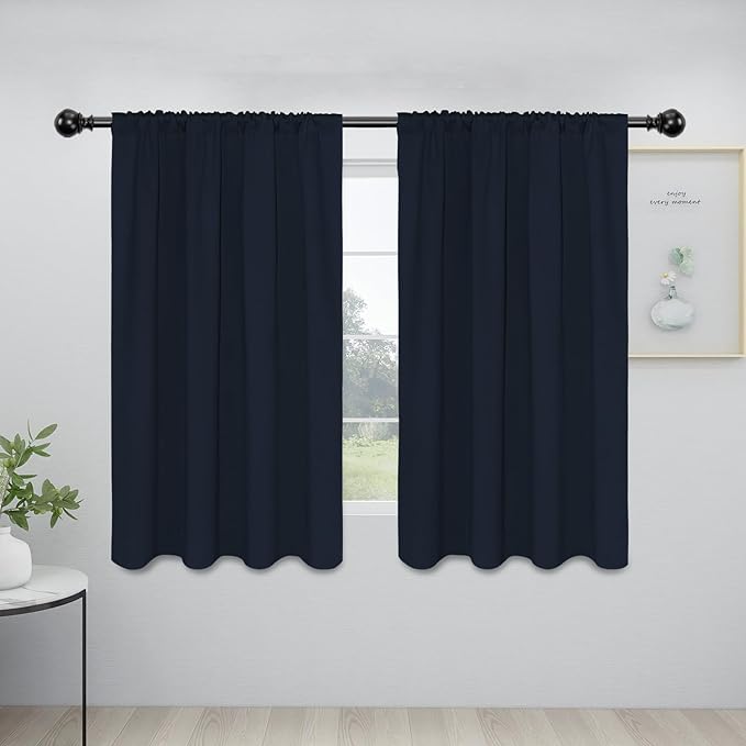 Easy-Going Rod Pocket Blackout Curtains for Bedroom, Room Darkening Window Curtains for Living Room, Thermal Insulated Noise Reduction Solid Window Drapes, 2 Panels(42x54 in, Navy)