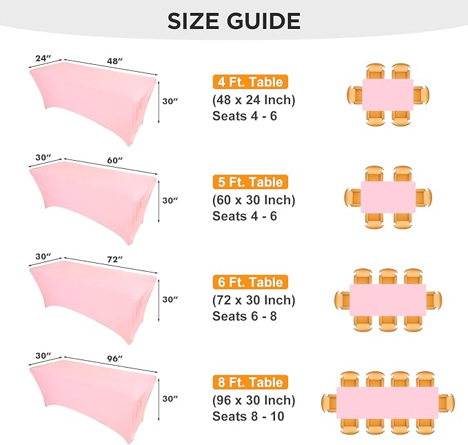 SEPARO 2Pack,6FT Pink Spandex Table Cover Fitted Rectangular Tablecloth Stretchable Tablecloth 6 ft Wrinkle-Free for Party Tradeshows Banquet Weddings Cocktail, 2 Pcs