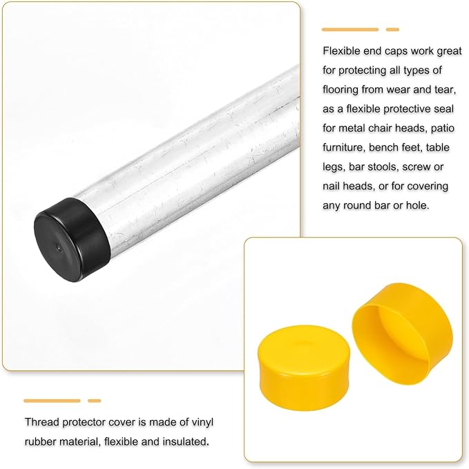 uxcell 4pcs Rubber End Caps 120mm(4.7 Inch) ID Vinyl Round End Cap Cover Screw Thread Protectors Yellow, 50mm Height