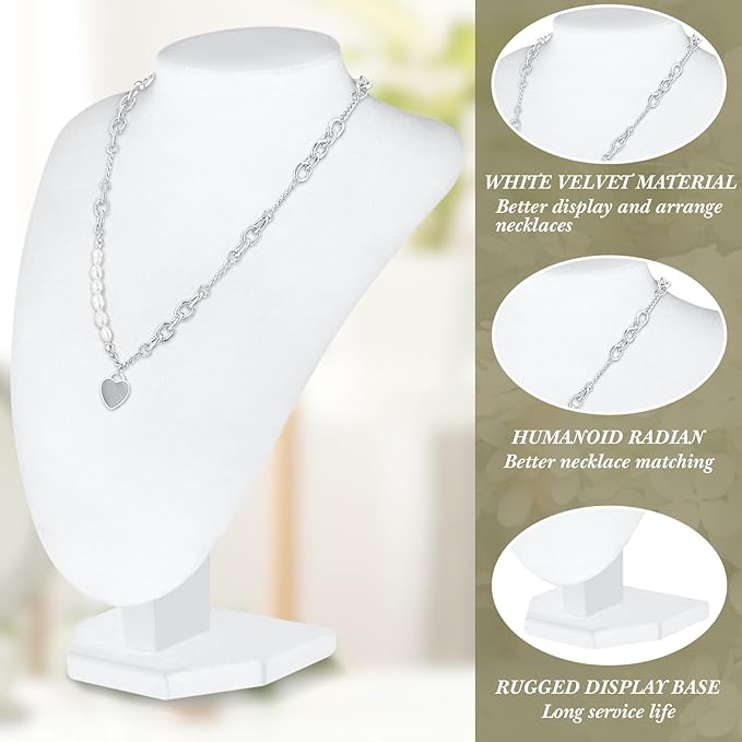 6 Pcs Necklace Display Stand Necklace Holder Jewelry Bust Display Stands for Selling Home Store Trade Shows Photography Props Retail(White,Velvet)