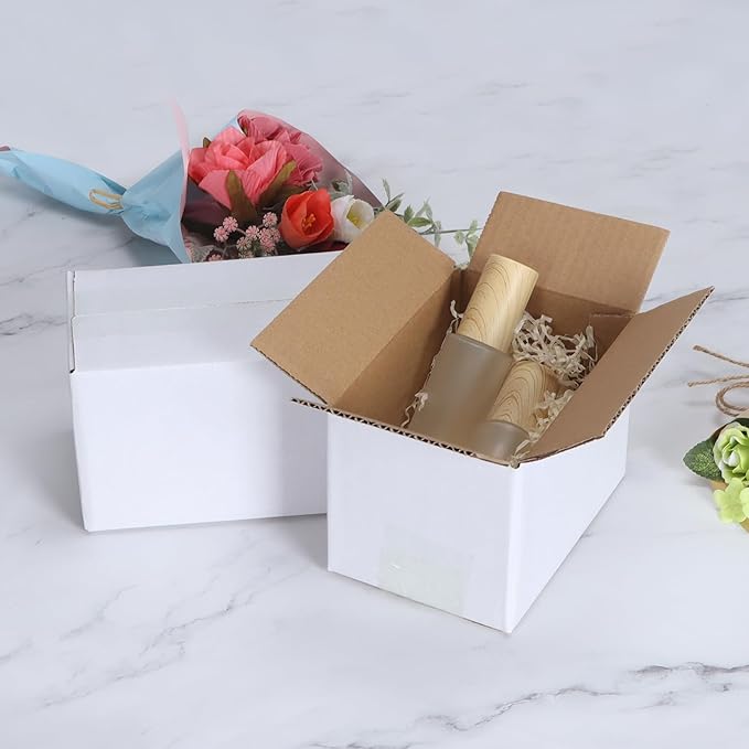 Calenzana 6x4x4 Shipping Boxes Set of 50, White Corrugated Cardboard Box for Mailing Packing Gifts Small Business