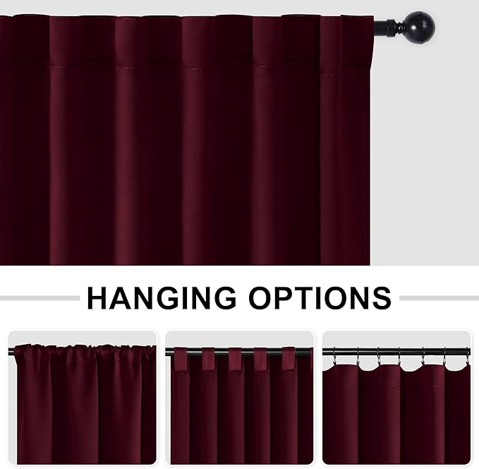 Hiasan Christmas Privacy Room Divider Patio Sliding Door Curtain Extra Wide Blackout Thermal Insulated Curtains with Back Tab & Rod Pocket for Bedroom Partition Living Room (120 x 96 Inches, Burgundy)