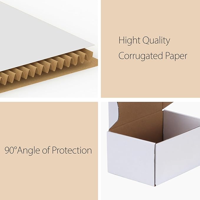 RLAVBL 10 Pack 6x4x3 Small Shipping Boxes, White Corrugated Cardboard Box for Packing, Mailing, Business