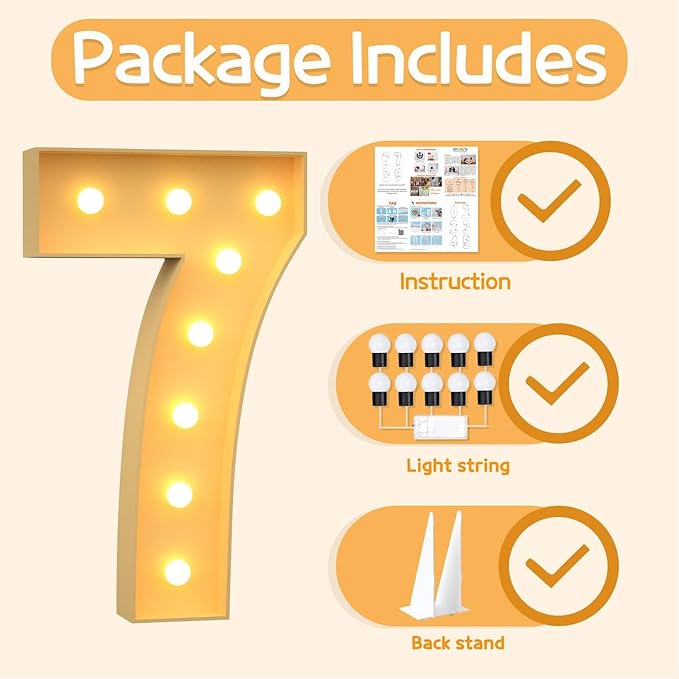 Marquee Numbers 3 Feet Tall Large Light Up Numbers 7th 17th Sweet Sassy and Seven Birthday Decorations Big Yellow Light Outdoor Anniversary Decorations Balloon Arch Kit Party Backdrop 7