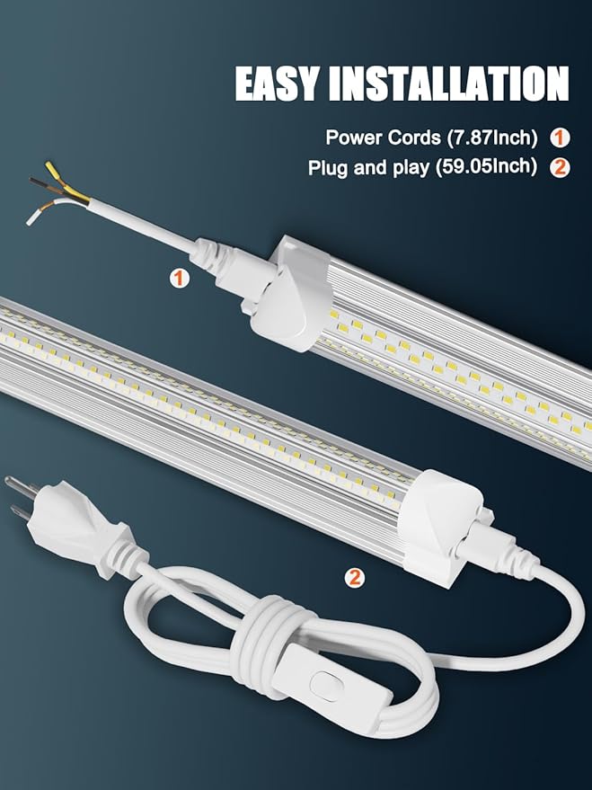 Super Bright 50w 7200lm 5000k V Shape 4ft Led Shop Lights for Workshop 4ft, 4' Linkable 4 Foot Led Shop Lights with Plug in Power Cable On/Off Switch for Garage Basement Warehouse