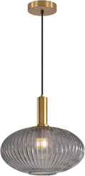 KCO Lighting Mid Century Modern Gold Glass Pendant Lighting Smoke Grey Globe Pendant Lights Kitchen Island Industrial Brass Gold Hanging Ceiling Light Fixture for Dining Room