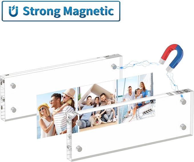 AITEE 2x6 Acrylic Picture Frames 3 Pack, 20% Thicker Block, Clear Picture Frames Freestanding Double Sided Magnetic Acrylic Lucite Frameless Transparent Square Frame Gift for Desktop Display