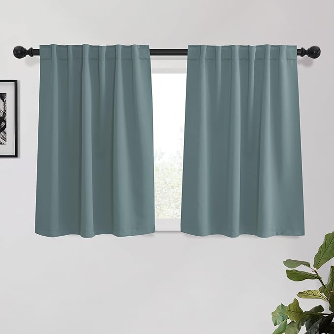 KGORGE Short Blackout Curtains for Small Window, Privacy Thermal Insulated Bathroom Curtains Noise Reducing Drapes for Bedroom Kitchen Cafe Living Room, W34 x L45 inches, Dusty Blue, 2 Panels