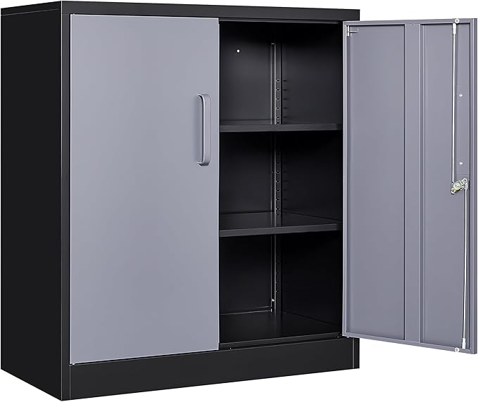 SISESOL Storage Cabinet with Doors and Shelves,36 inch Metal Storage Cabinet with Locking Doors,Small Metal Cabinets with Lock,Gray Garage Cupboard for Home Office,Garage,Shop