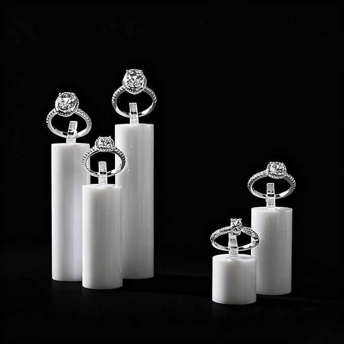 Oirlv Acrylic Jewelry Display Stand Ring Showcase Display Holder 7 PCS Rings Stand (White)