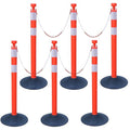6 Pack 39 Inch Red Traffic Delineator Posts with 2 White Reflective Collars, Safety Posts Cones with 6.6 Feet Chains and 14 Inch Rubber Base for Road Safety,Parking Lot (Red)