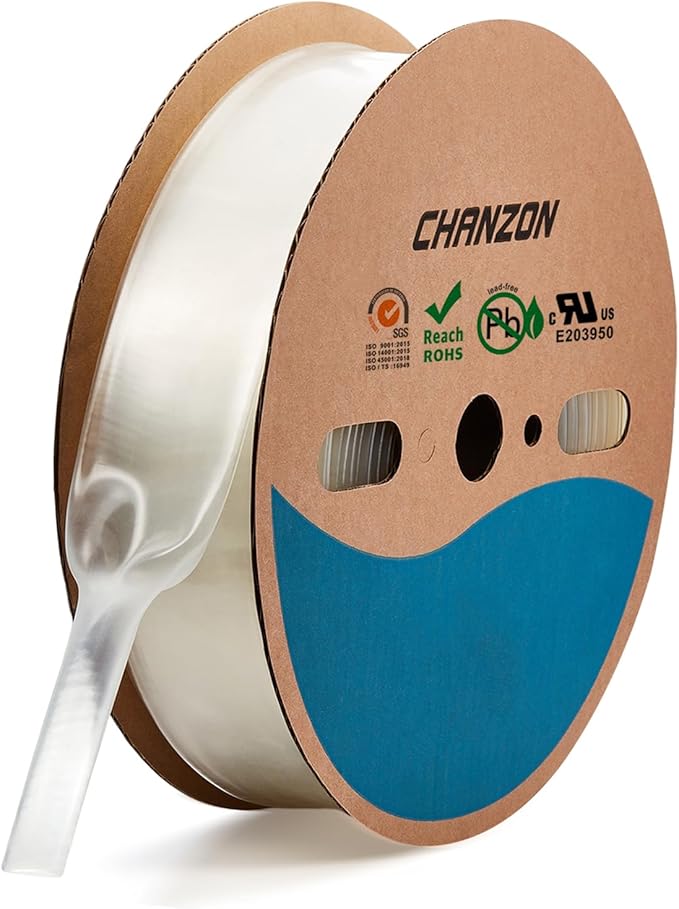 Chanzon 2:1 Ratio - 80Ft Roll - 1-1/2" (40mm) Heat Shrink Tubing 2:1(25M Total Length) Clear/Transparent Polyolefin Sleeving Wrap Shrinking 2 to 1 1pcs