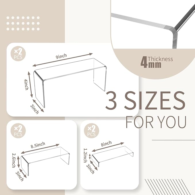 Acrylic Display Risers, 6pcs Clear Display Stand Rectangular Stands Showcase Collectibles Display Shelf for Dessert Cupcake Figures Jewelry Perfume Christmas Decor(Clear-6pcs)