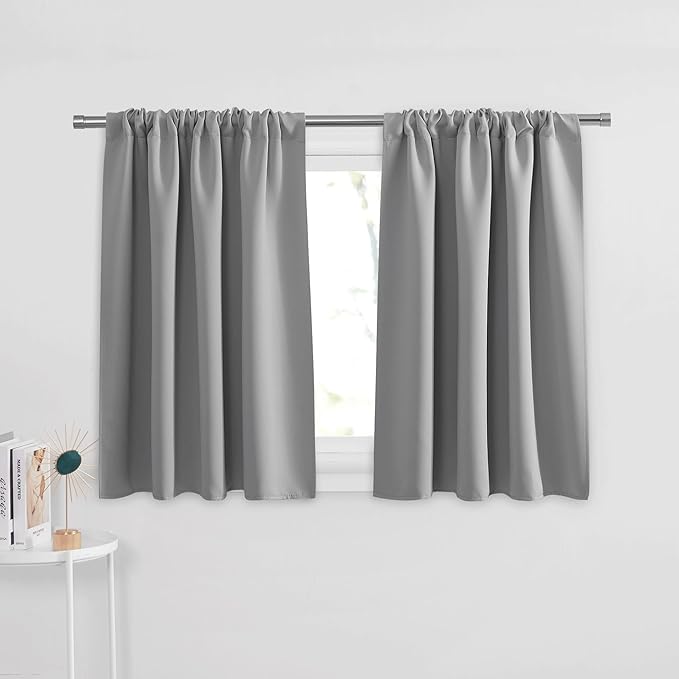 PONY DANCE Silver Grey Short Window Curtains for Kitchen 30 inch Long, 2 Panels Set Half Window Drapes for Bedroom Basement, Blackout Small Curtains for Travel Trailers, Width 29 x Length 30 inches