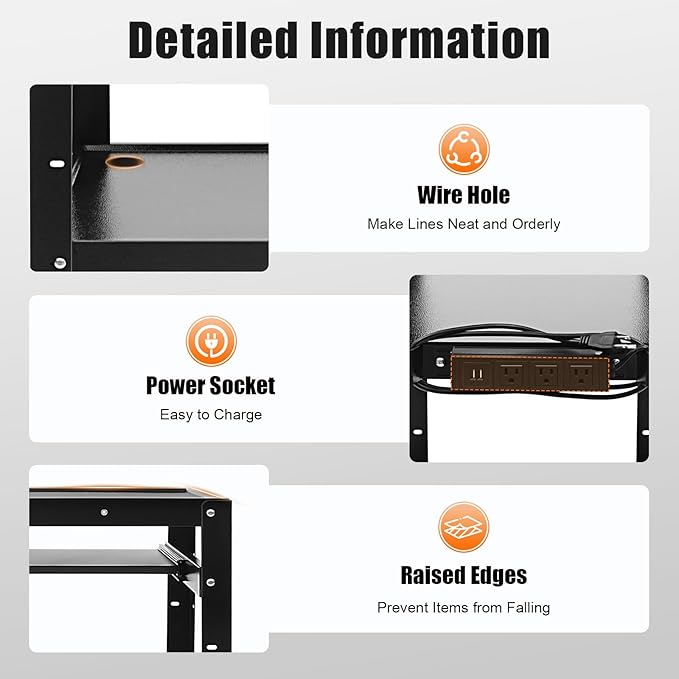 Steel Rolling AV Cart on Wheels, Commercial Furniture Mobile Utility Rolling Media Carts Computer Workstation with Height Adjustable Shelf, Keyboard Tray, Power Outlet and Plugs for Home Office, Black