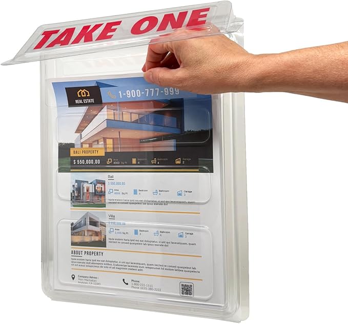 Calendars and More, Inc. Outdoor Real Estate Brochure Holder – Clear PETE Plastic Take-One Box with Snap-Shut Lid – Holds Up to 200 Flyers or Brochures (1)