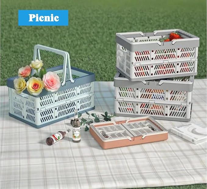 Collapsible Storage Crate with Handles, 20L Foldable Plastic Basket, Organizer Container (Light gray, M)