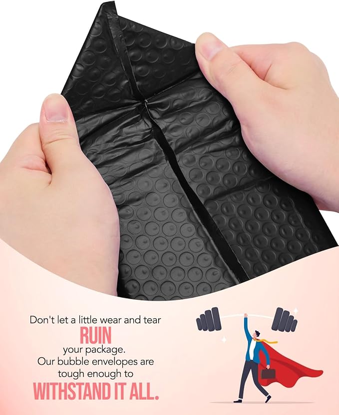GSSUSA Black Bubble Mailers 8.5X12 Inches 500 Pack, Padded Poly Bubble Mailer, Large padded Envelopes Strong Adhesion Bubble Envelopes,Self-Seal Mailing Envelopes for Small Business,Package Supplies