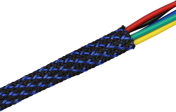 30ft PET Expandable Sleeving Wire Cable Sleeve (3/5", Blue&Black)