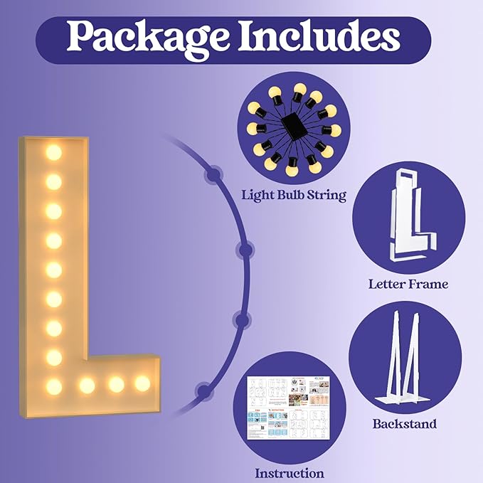 Marquee Letters 4 Feet Tall, 4FT Large Light up Letters L, Big Sign L with Warm White Light for Birthday Wedding Proposal Engagement Graduation Party Backdrop Decorations
