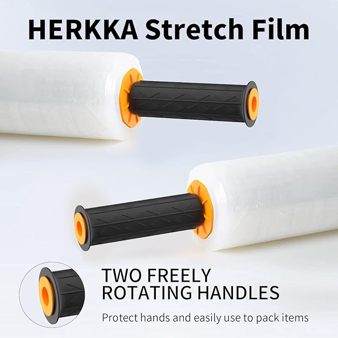 Stretch Film, HERKKA Stretch Wrap with Handles Industrial Strength, Moving Wrapping Plastic Roll, Shrink Wrap for Pallet Wrap, 15" x 1000 Feet, 1 Pack, 60 Gauge